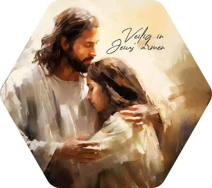 VEILIG IN JEZUS ARMEN  MAAT S 15CM