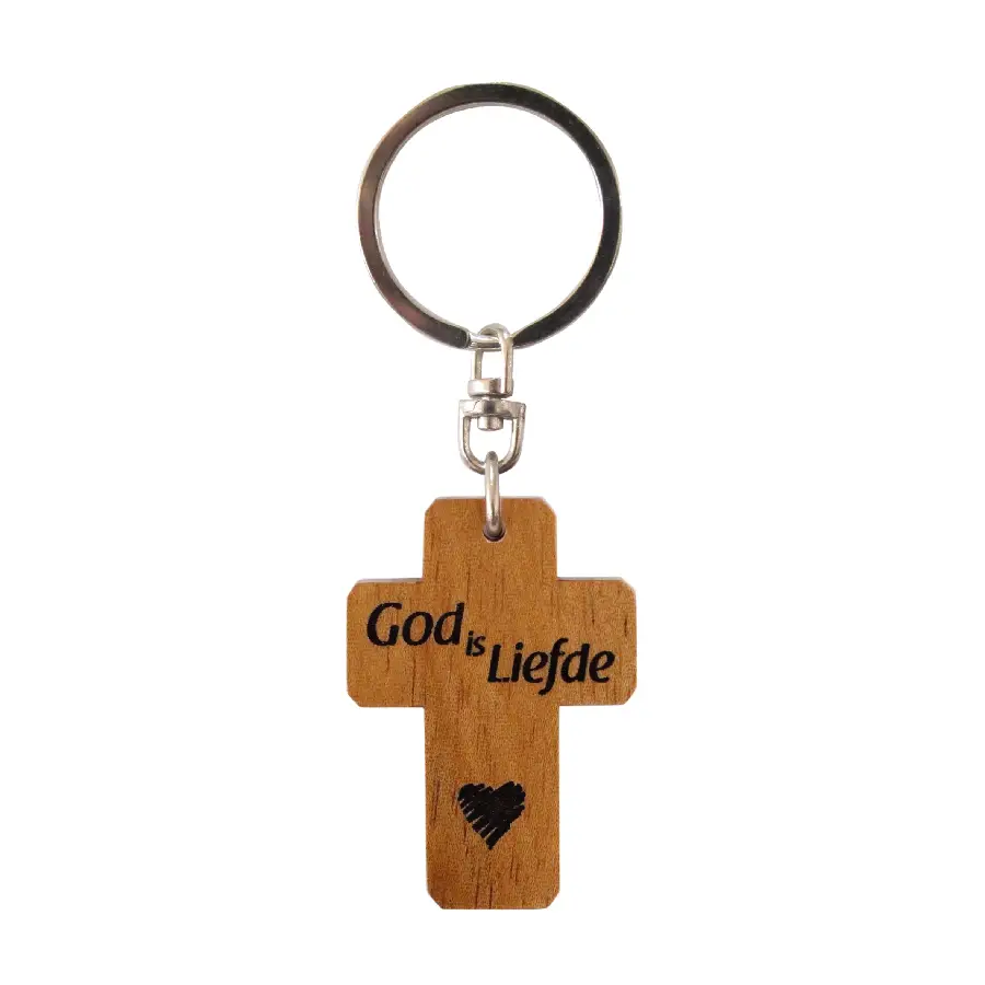 SLEUTELHANGER KRUIS HOUT GOD IS LIEFDE