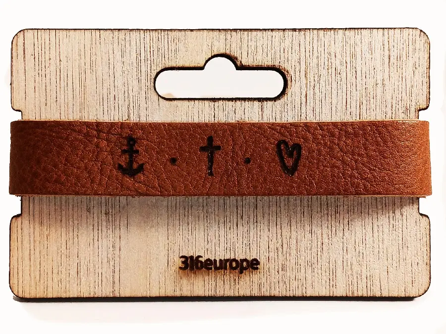 LEREN ARMBAND TEKENS GELOOF,HOOP,LIEFDE