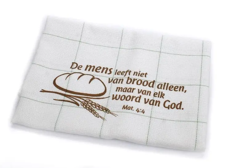 THEEDOEK GROEN DE MENS LEEFT NIET VAN