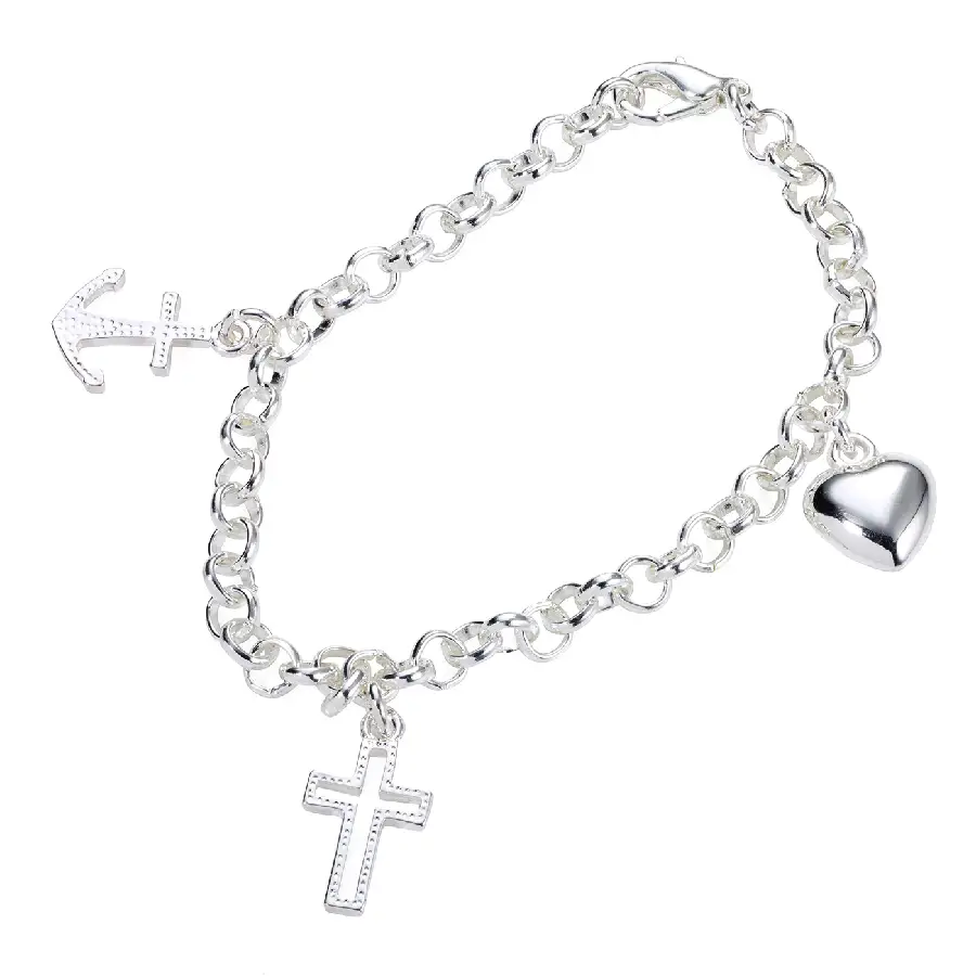 Armband anker hart kruis 20.5cm verstelb